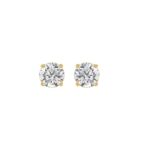 LADIES SOLITAIRE EARRINGS 1CT ROUND DIAMOND 14K YELLOW GOLD