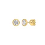 LADIES SOLITAIRE EARRINGS 1CT ROUND DIAMOND 14K YELLOW GOLD - Image 3