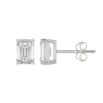 LADIES SOLITAIRE EARRINGS 2 1/2CT EMERALD DIAMOND 14K WHITE GOLD - Image 2