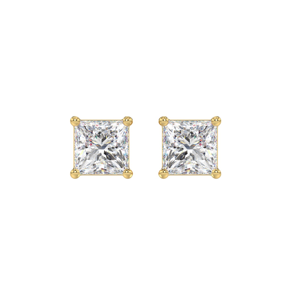 LADIES SOLITAIRE EARRINGS 2 1/2CT PRINCESS DIAMOND 14K YELLOW GOLD - Image 1