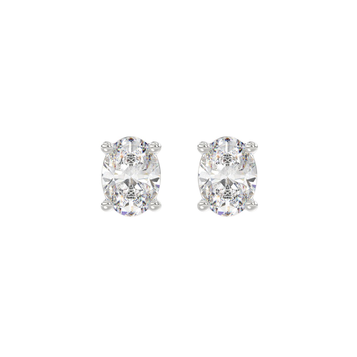 LADIES SOLITAIRE EARRINGS 2CT OVAL DIAMOND 14K WHITE GOLD - Image 1