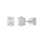 LADIES SOLITAIRE EARRINGS 2CT OVAL DIAMOND 14K WHITE GOLD - Image 3