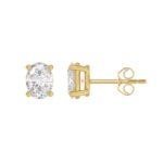 LADIES SOLITAIRE EARRINGS 2CT OVAL DIAMOND 14K YELLOW GOLD - Image 2
