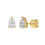 LADIES SOLITAIRE EARRINGS 2CT PEAR DIAMOND 14K YELLOW GOLD - Image 3