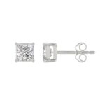 LADIES SOLITAIRE EARRINGS 2CT PRINCESS DIAMOND 14K WHITE GOLD - Image 2