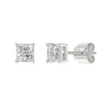 LADIES SOLITAIRE EARRINGS 2CT PRINCESS DIAMOND 14K WHITE GOLD - Image 3