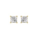 LADIES SOLITAIRE EARRINGS 2CT PRINCESS DIAMOND 14K YELLOW GOLD