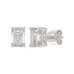 LADIES SOLITAIRE EARRINGS 3CT EMERALD DIAMOND 14K WHITE GOLD - Image 3