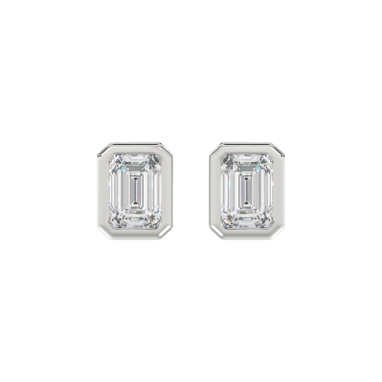 LADIES SOLITAIRE EARRINGS 3CT EMERALD DIAMOND 14K WHITE GOLD - Image 1