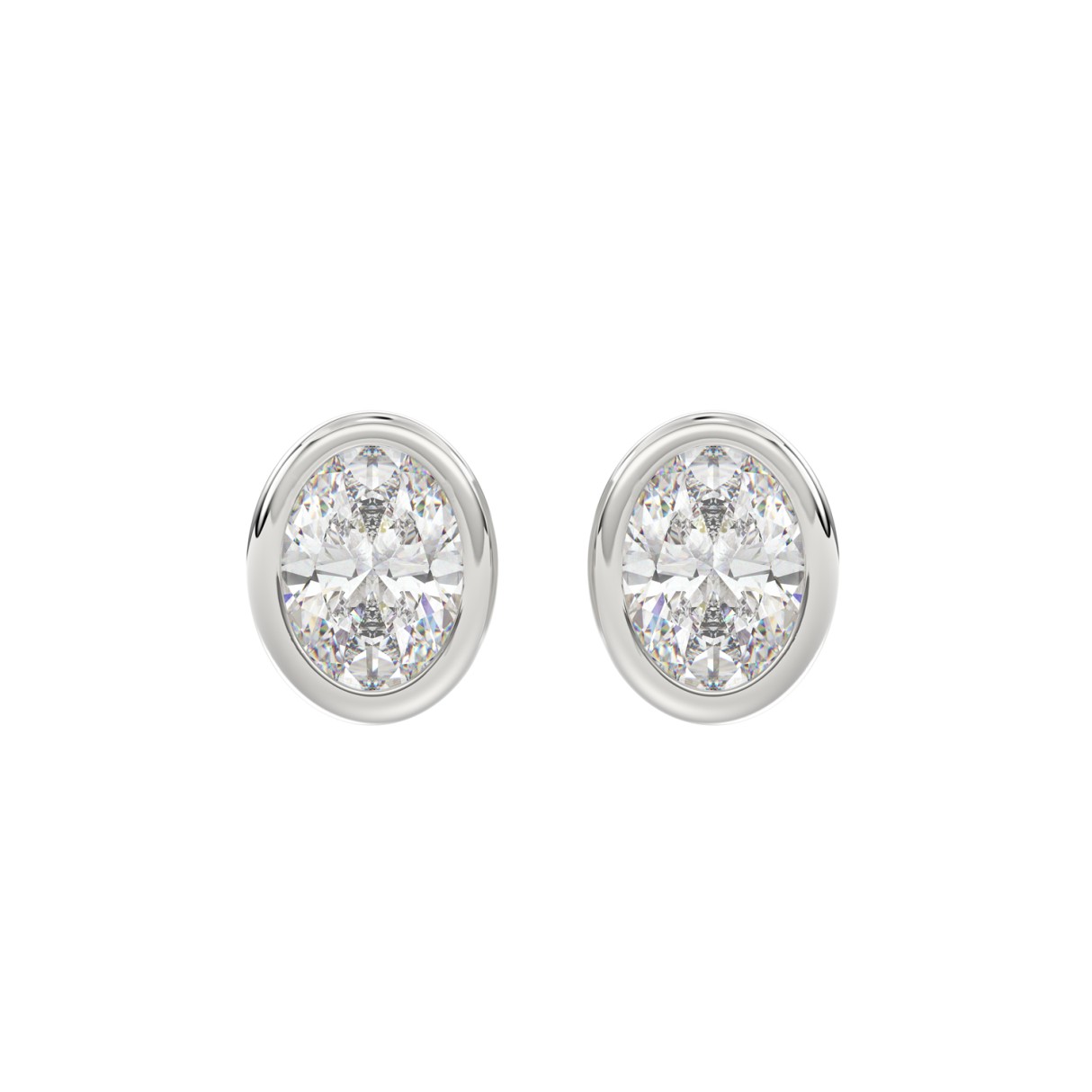 LADIES SOLITAIRE EARRINGS 3CT OVAL DIAMOND 14K WHITE GOLD - Image 1