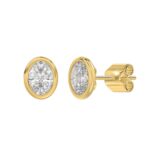 LADIES SOLITAIRE EARRINGS 3CT OVAL DIAMOND 14K YELLOW GOLD - Image 3