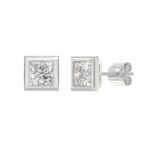 LADIES SOLITAIRE EARRINGS 3CT PRINCESS DIAMOND 14K WHITE GOLD - Image 3
