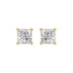 LADIES SOLITAIRE EARRINGS 3CT PRINCESS DIAMOND 14K YELLOW GOLD