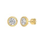 LADIES SOLITAIRE EARRINGS 3CT ROUND DIAMOND 14K YELLOW GOLD - Image 3