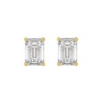LADIES SOLITAIRE EARRINGS 4.00CT EMERALD DIAMOND 14K YELLOW GOLD