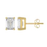 LADIES SOLITAIRE EARRINGS 4.00CT EMERALD DIAMOND 14K YELLOW GOLD - Image 2