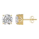 LADIES SOLITAIRE EARRINGS 6CT ROUND DIAMOND 14K YELLOW GOLD - Image 2