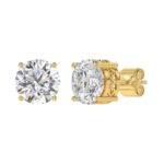 LADIES SOLITAIRE EARRINGS 6CT ROUND DIAMOND 14K YELLOW GOLD - Image 3