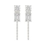 10K White Gold 3/4CT Emerald/Round cut Diamond Elegant Ladies Earring (Color F-G -Clarity VS1/VS2)