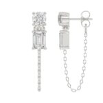 10K White Gold 3/4CT Emerald/Round cut Diamond Elegant Ladies Earring (Color F-G -Clarity VS1/VS2) - Image 2