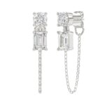 10K White Gold 3/4CT Emerald/Round cut Diamond Elegant Ladies Earring (Color F-G -Clarity VS1/VS2) - Image 3