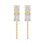 10K Yellow Gold 3/4CT Emerald/Round cut Diamond Elegant Ladies Earring (Color F-G -Clarity VS1/VS2)