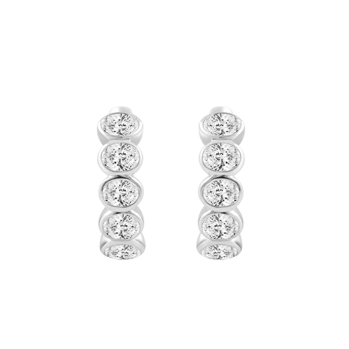 14K WHITE GOLD 1 1/2CT OVAL DIAMOND HOOP EARRINGS - Image 1