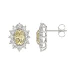 14K WHITE GOLD 1 1/2CT ROUND/YELLOW OVAL DIAMOND LADIES EARRING - Image 2