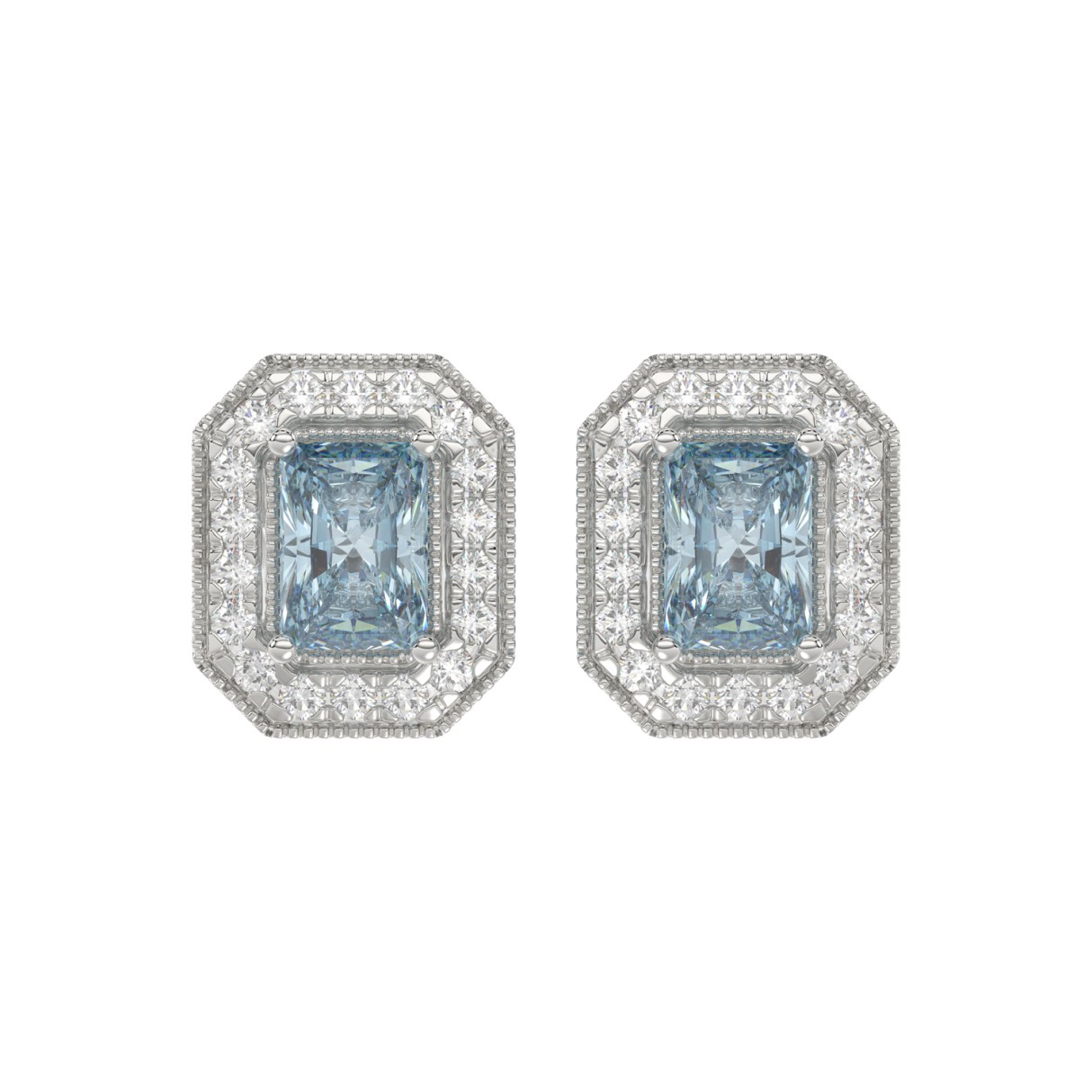 14K WHITE GOLD 1 1/4CT ROUND/BLUE RADIANT DIAMOND LADIES EARRING - Image 1
