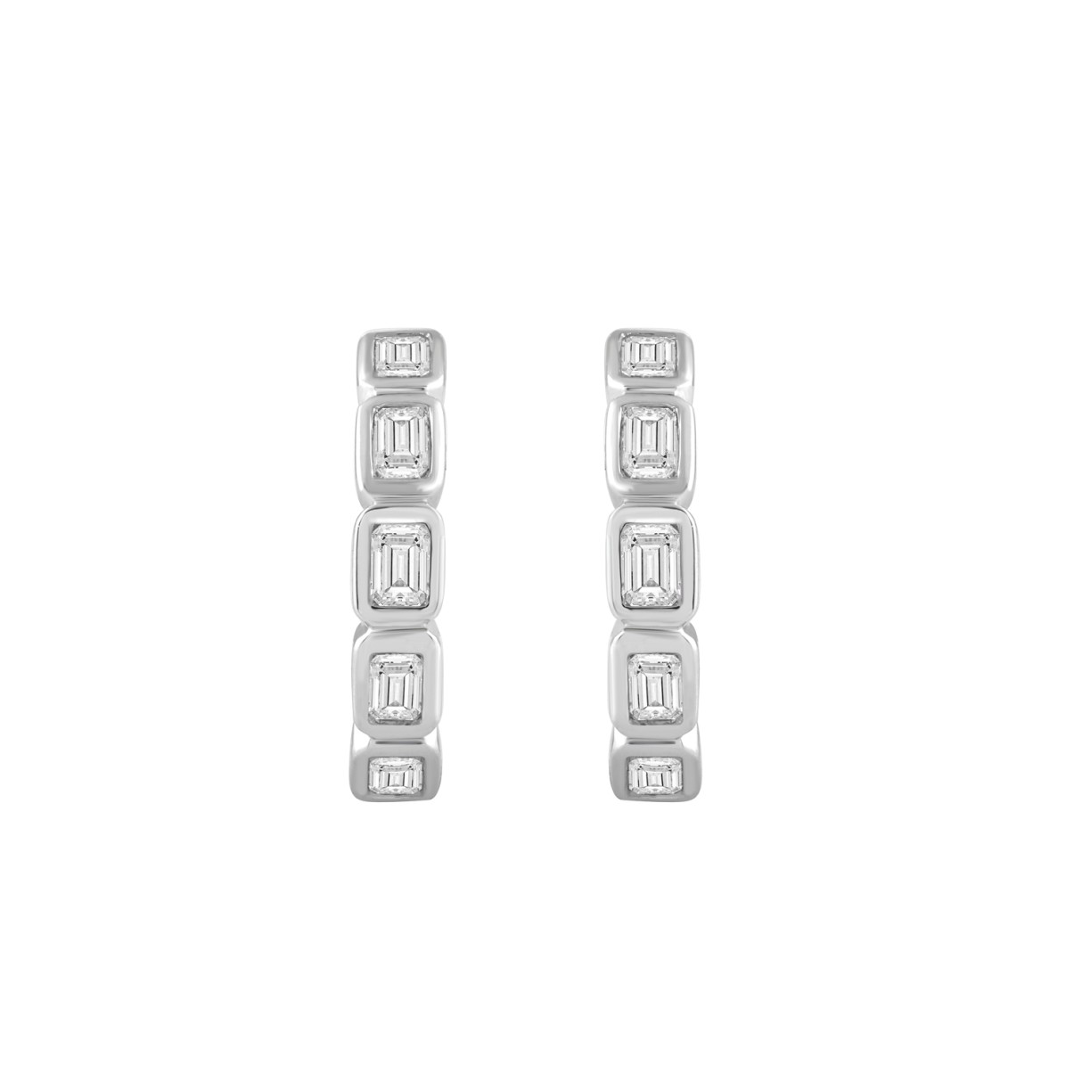 14K WHITE GOLD 1.00CT EMERALD DIAMOND LADIES EARRINGS - Image 1