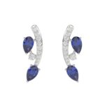 14K WHITE GOLD 1.00CT ROUND/PEAR DIAMOND LADIES EARRINGS (PEAR BLUE SAPPHIRE 7/8CT)