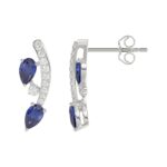 14K WHITE GOLD 1.00CT ROUND/PEAR DIAMOND LADIES EARRINGS (PEAR BLUE SAPPHIRE 7/8CT) - Image 3