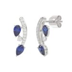 14K WHITE GOLD 1.00CT ROUND/PEAR DIAMOND LADIES EARRINGS (PEAR BLUE SAPPHIRE 7/8CT) - Image 2