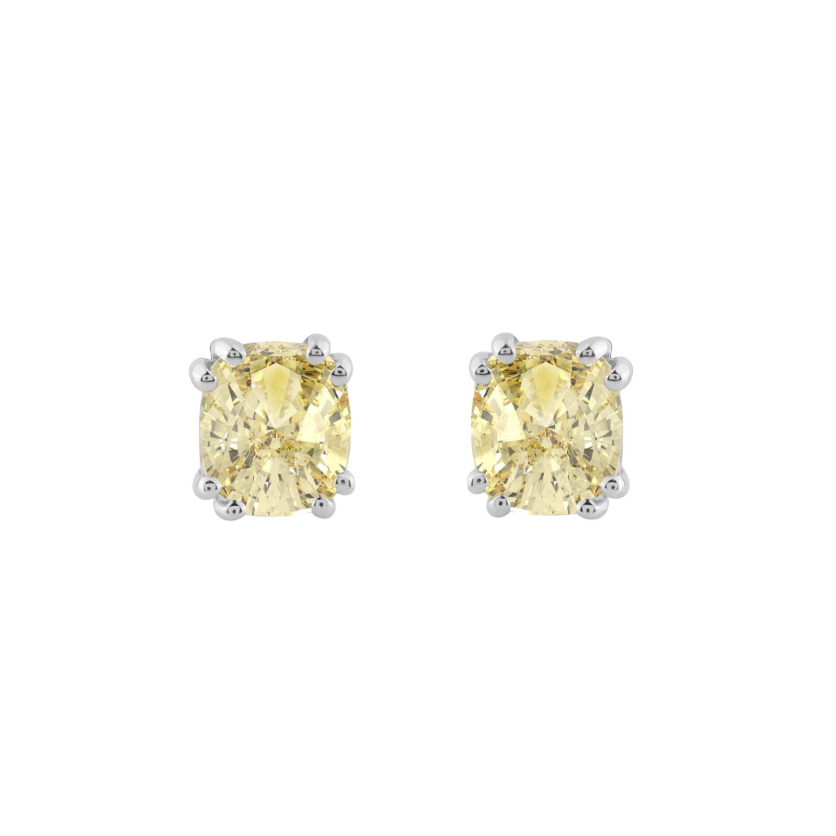 14K WHITE GOLD 1.00CT YELLOW CUSHION DIAMOND LADIES EARRINGS - Image 1