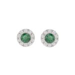 14K WHITE GOLD 1/2CT ROUND/ROUND GREEN EMERALD DIAMOND LADIES EARRING