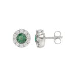 14K WHITE GOLD 1/2CT ROUND/ROUND GREEN EMERALD DIAMOND LADIES EARRING - Image 2