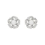14K WHITE GOLD 1/4CT ROUND/PEARL DIAMOND LADIES EARRINGS