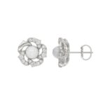 14K WHITE GOLD 1/4CT ROUND/PEARL DIAMOND LADIES EARRINGS - Image 2