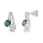 14K WHITE GOLD 2 1/2CT ROUND/OVAL/GREEN EMERALD PEAR DIAMOND LADIES EARRING (GREEN EMERALD PEAR 1.00CT) - Image 3