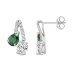 14K WHITE GOLD 2 1/2CT ROUND/OVAL/GREEN EMERALD PEAR DIAMOND LADIES EARRING (GREEN EMERALD PEAR DIAMOND 1.00CT) - Image 2