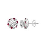 14K WHITE GOLD 2 1/2CT ROUND/RUBY DIAMOND LADIES EARRINGS (CENTER STONE ROUND DIAMOND 2CT) - Image 3