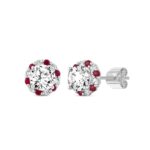 14K WHITE GOLD 2 1/2CT ROUND/RUBY DIAMOND LADIES EARRINGS (CENTER STONE ROUND DIAMOND 2CT) - Image 2