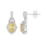 14K WHITE GOLD 2 1/3CT ROUND/YELLOW OVAL DIAMOND LADIES EARRINGS - Image 3