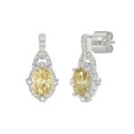 14K WHITE GOLD 2 1/3CT ROUND/YELLOW OVAL DIAMOND LADIES EARRINGS - Image 2