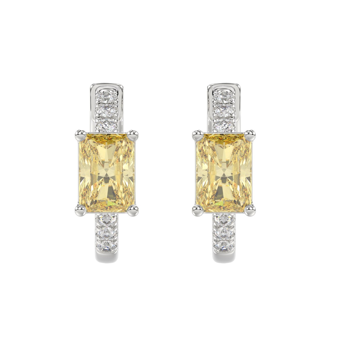14K WHITE GOLD 2 1/6CT ROUND/YELLOW RADIANT DIAMOND LADIES EARRINGS - Image 1