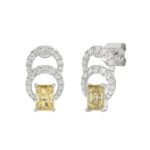 14K WHITE GOLD 2 3/4CT ROUND/YELLOW RADIANT DIAMOND LADIES EARRINGS - Image 2