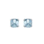 14K WHITE GOLD 2.00CT BLUE CUSHION DIAMOND LADIES SOLITAIRE EARRINGS