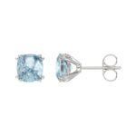 14K WHITE GOLD 2.00CT BLUE CUSHION DIAMOND LADIES SOLITAIRE EARRINGS - Image 2