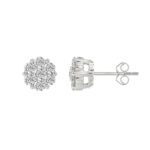 14K WHITE GOLD 2.00CT ROUND DIAMOND LADIES FLOWER EARRINGS - Image 2