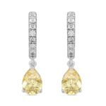 14K WHITE GOLD 2.00CT ROUND/YELLOW PEAR DIAMOND LADIES HOOP EARRINGS